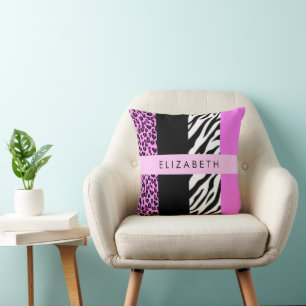 Almofada Impressão Leopardo, Impressão Zebra, Rosa, Seu Nom