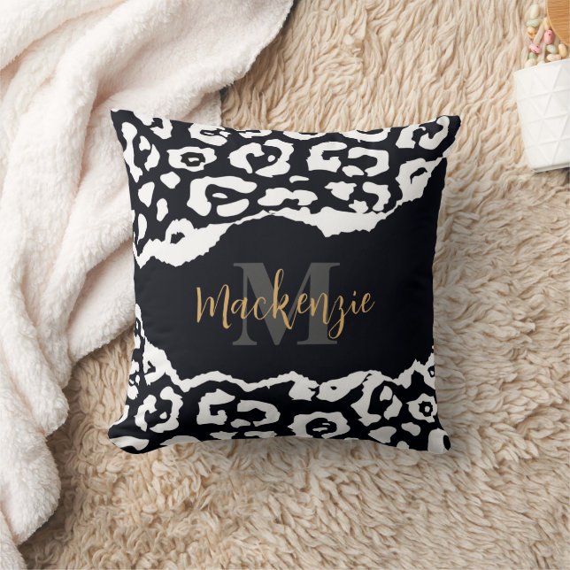 Almofada Impressão Leopardo Preto e Branco (Cobertor)