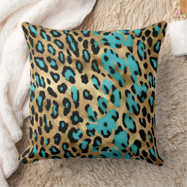 Almofada Impressão Leopardo Turquesa Dourada