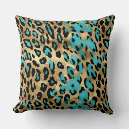 Almofada Impressão Leopardo Turquesa Dourada