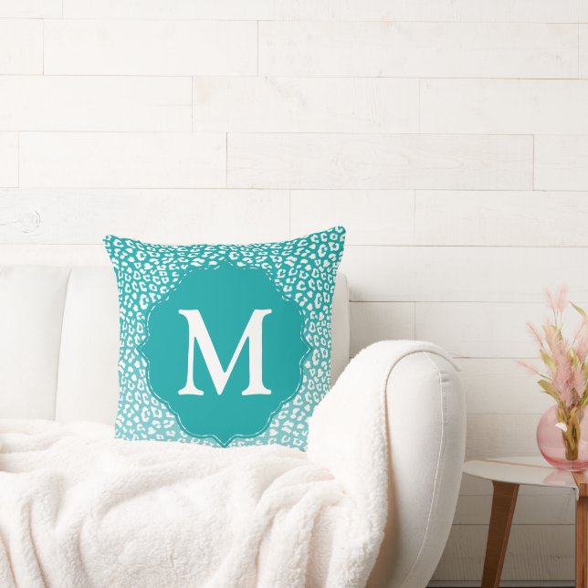 Almofada Impressão Leopardo Turquesa Monograma (Sofá)