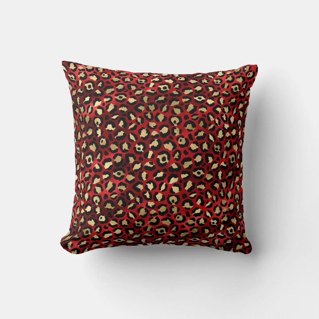 Almofada Impressão Leopardo Vermelho e Dourada (Frente)