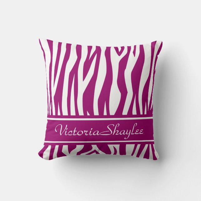 Almofada Impressão Magenta Zebra com texto personalizado (Frente)