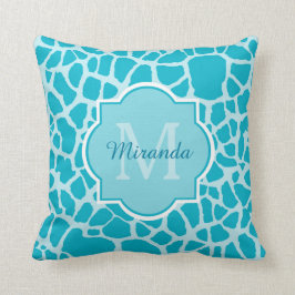 Almofada Impressão Monograma de Girafa Turquoise Moderna co