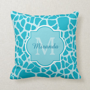 Almofada Impressão Monograma de Girafa Turquoise Moderna co