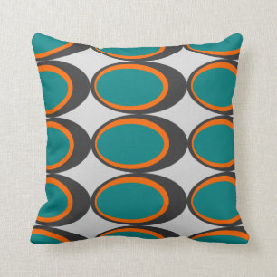 Almofada Impressão oval retro - cerceta, alaranjado e