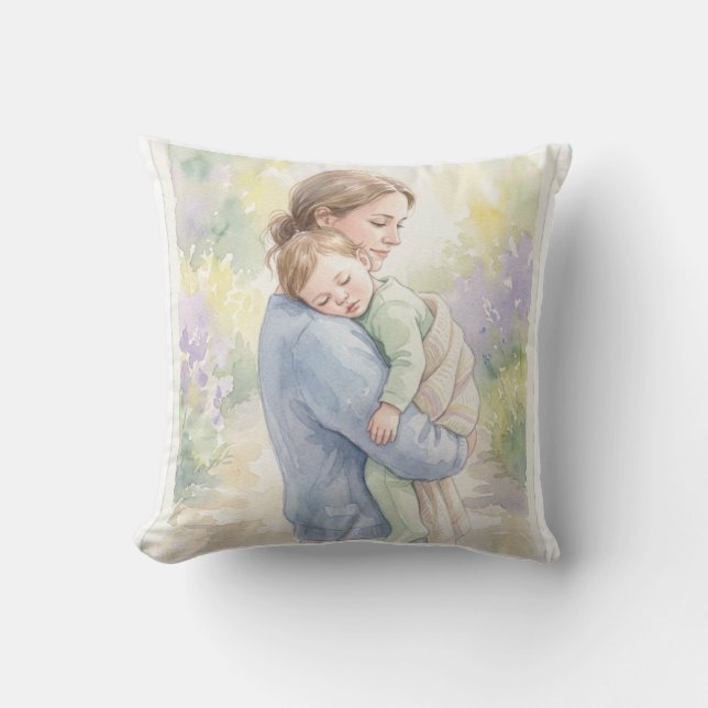Almofada Impressão Personalizada de Mãe e Bebê em Aquarela (Frente)