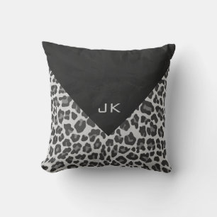 Almofada Impressão preto e branco do leopardo do monograma