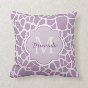 Almofada Impressão roxo chique do girafa com monograma e