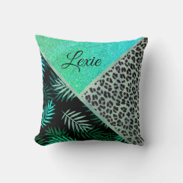 Almofada Impressão Tropical Leopardo de Teal com Espessura 