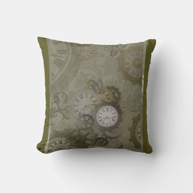 Almofada Impressão verde de oliveira Steampunk (Frente)
