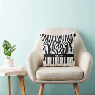 Almofada Impressão zebra negra e branca e coleção de pianos
