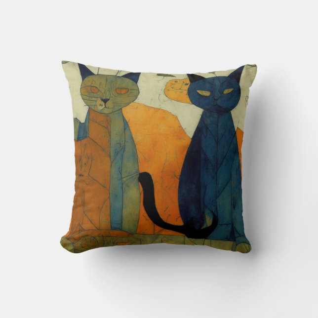 Almofada Impressionista Moderno Dois Gatos (Frente)