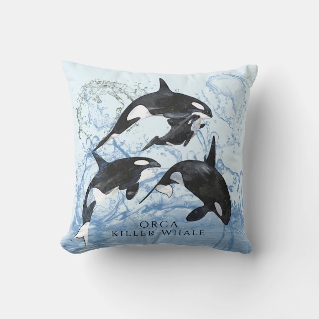 Almofada Incrível "Black and White Watercolor Orcas" (Frente)