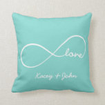 Almofada Infinity Love<br><div class="desc">Travesseiros decorativos de amor personalizados do Azul Teal e do Branco Infinito. Solicitação personalizada de cor/design aceita. Clique no link de contato abaixo para me enviar uma mensagem.</div>