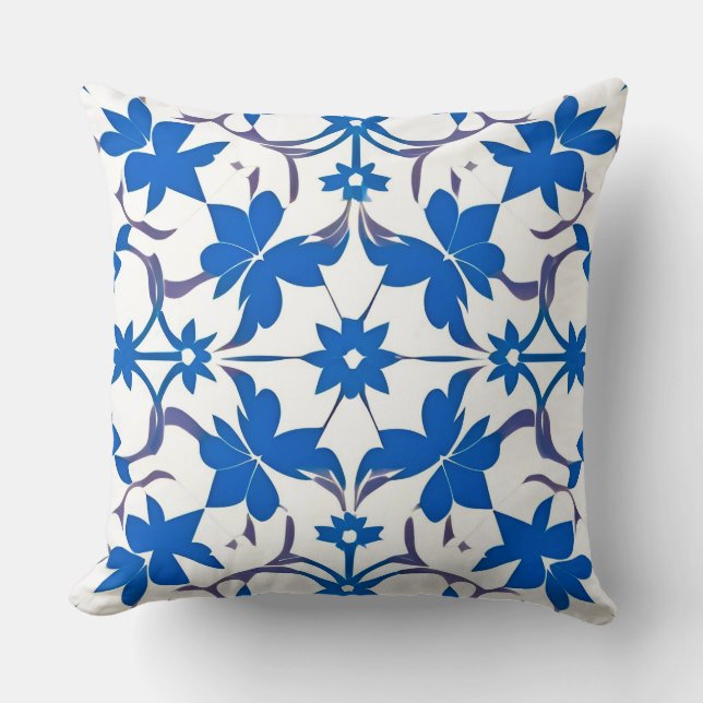 Almofada Influência do Design de Azulejos Retro Azul (Frente)