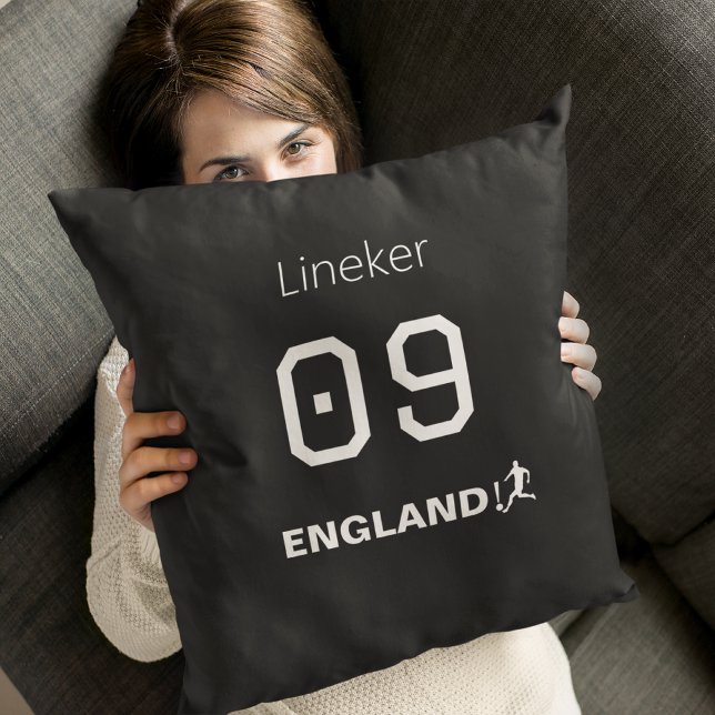 Almofada Inglaterra Futebol Nome Número Personalizado Preto (Criador carregado)