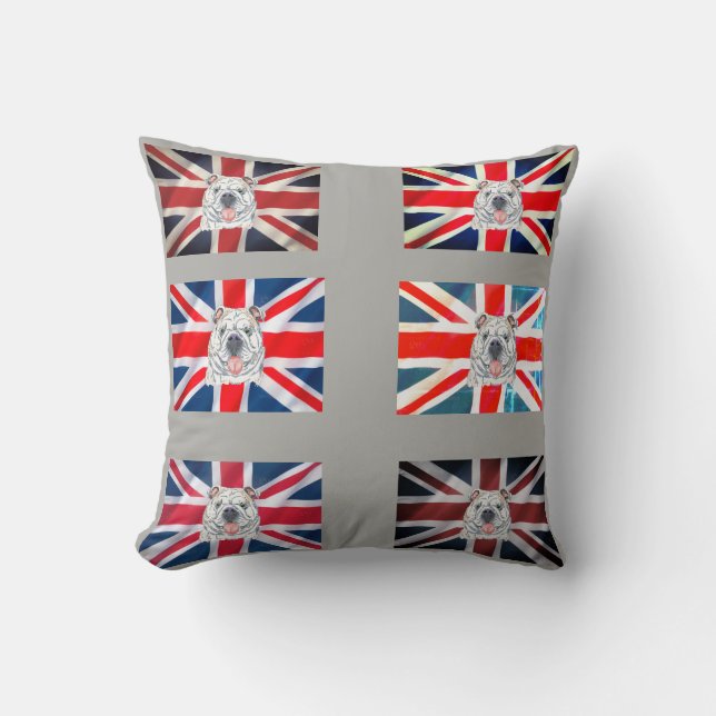Almofada Inglês Bulldog e Union Jack Illustration (Frente)