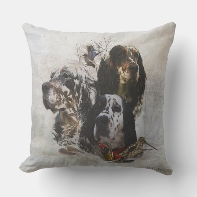 Almofada Inglês Setter, caça à galinha (Frente)