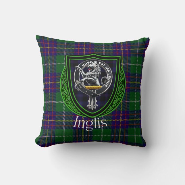 Almofada Inglis Scottish Clan Tartan & Crest (Frente)