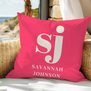 Almofada Iniciais de monograma cor-de-rosa brilhante elegan