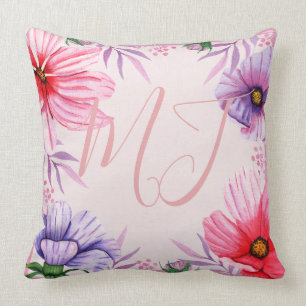 Almofada Iniciais de Monograma Personalizados e Flores Trop