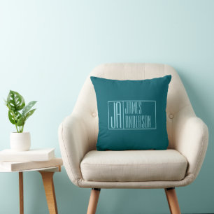 Almofada Iniciais e Nome Modernos   Teal Escuro e Azul Clar