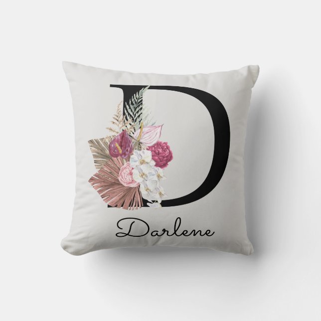 Almofada Inicial D Rosa Boho Monogramada (Frente)