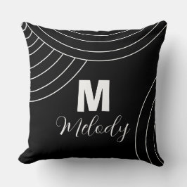 Almofada inicial do monograma abstrato moderno preto e bran