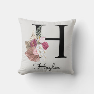 Almofada Inicial Floral Rosa Monograma H