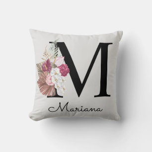 Almofada Inicial Floral Rosa Monograma M