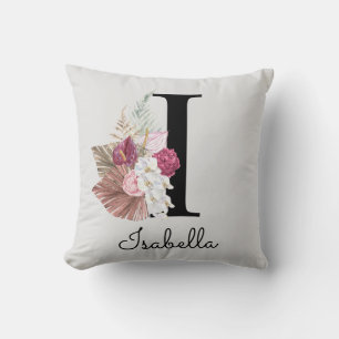 Almofada Inicial I Floral Boho Rosa Monogramada