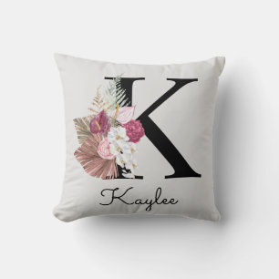 Almofada Inicial K Floral Rosa Monogramada