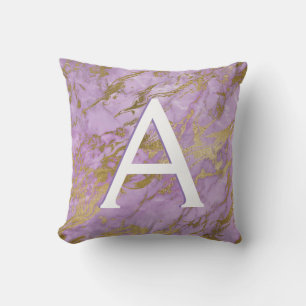 Almofada Inicial Monogrammed de mármore roxa e Dourado