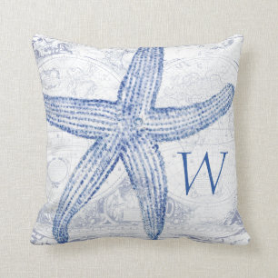 Almofada Inicial Monogrammed do mapa azul litoral da
