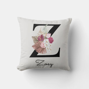 Almofada Inicial Z Floral Boho Rosa Monogramada