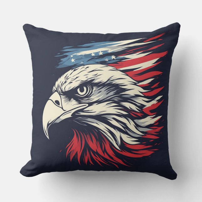 Almofada Ink Eagle & American Flag Art Freedom Never Fades (Frente)
