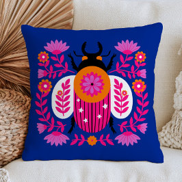 Almofada Inseto Botânico em Design de Bug Floral Azul Marin