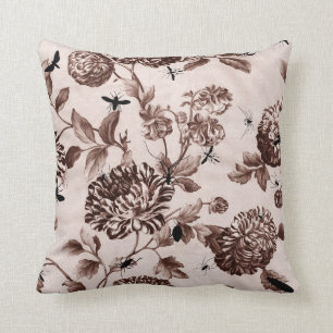 Almofada Insetos botânicos Toile floral do vintage de Brow