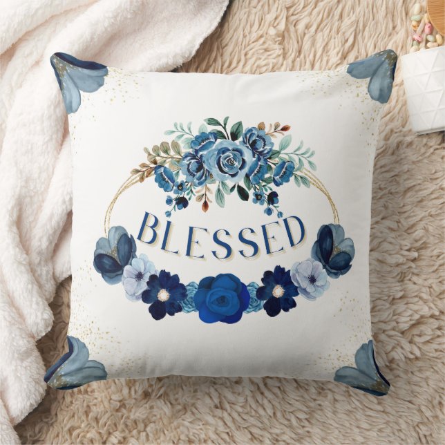 Almofada Inspiração Dourada Azul Elegante BLESSED (Cobertor)