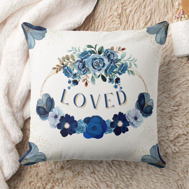 Almofada Inspiração Elegante Azul Dourada Floral Azul (Cobertor)