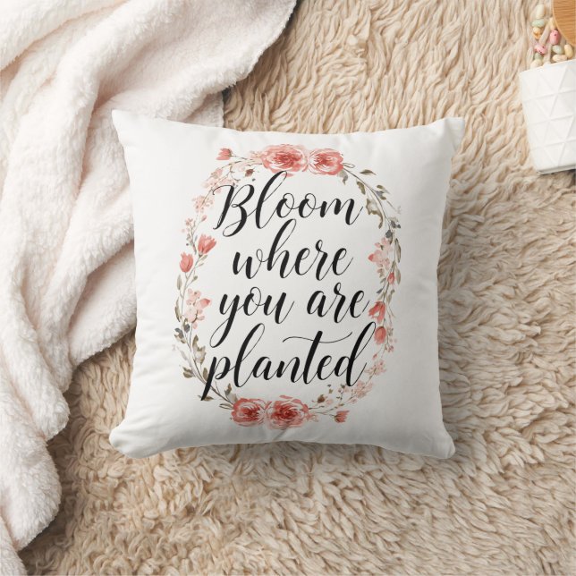 Almofada Inspirational Growth Quote with Pink Flowers (Cobertor)