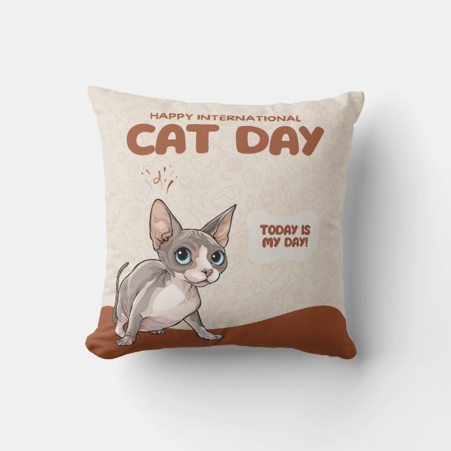 Almofada International Cat Day Sphynx Celebration Art (Frente)