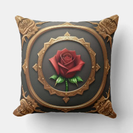Almofada Intrair a moldura do Ouro com Rosa vermelha