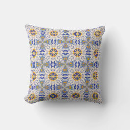 Almofada intricate blue and yellow geometric patterns