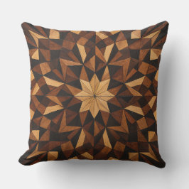 Almofada "Intricate Marquetry Geometric Wood Throw Pillow"