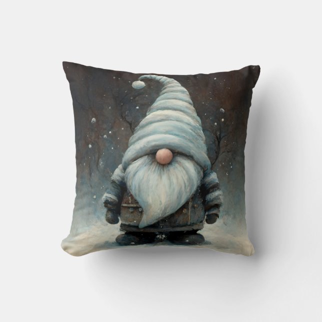 Almofada Inverno Gnomo em uma Floresta de Neve (Frente)