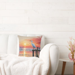 Almofada Invólucro Costeiro De Aquarela Com Egret