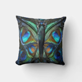Almofada Iridescent blue green butterfly on pillow