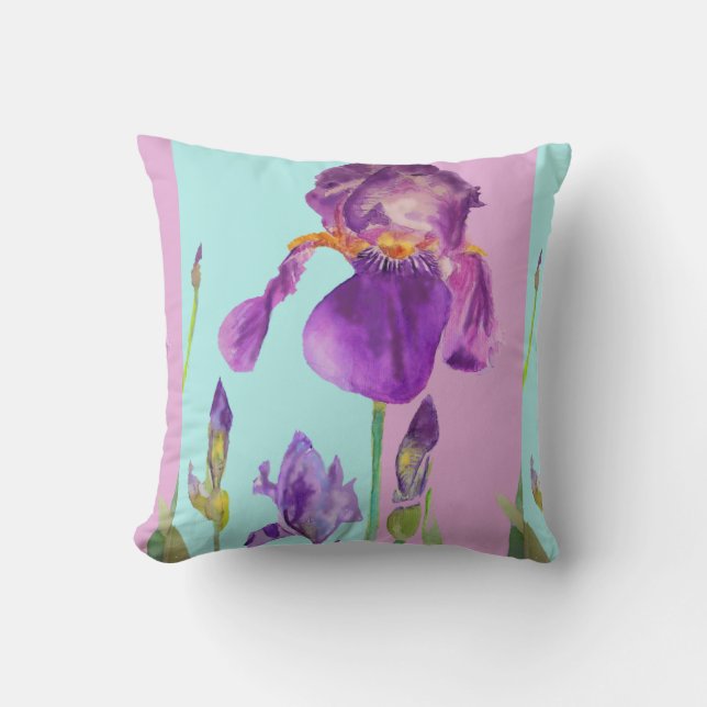 Almofada Iris Aquarela Flor Púrpura Cushion Flor (Frente)